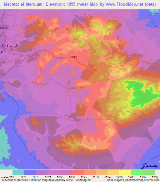 Mechtat el Merouani,Algeria Elevation Map