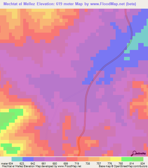 Mechtat el Mellez,Algeria Elevation Map
