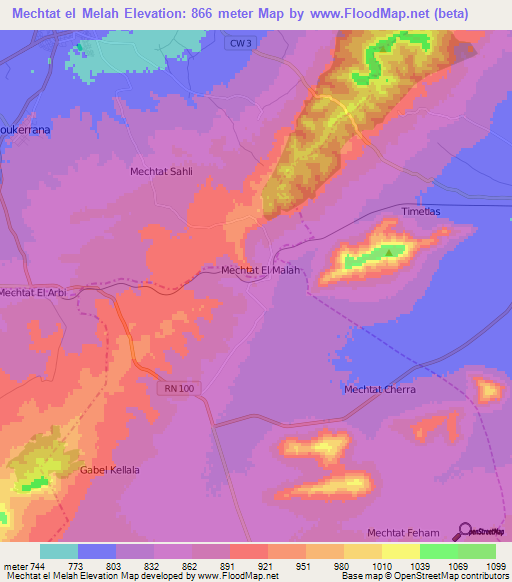 Mechtat el Melah,Algeria Elevation Map