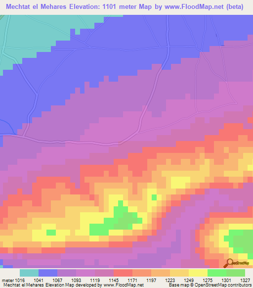 Mechtat el Mehares,Algeria Elevation Map