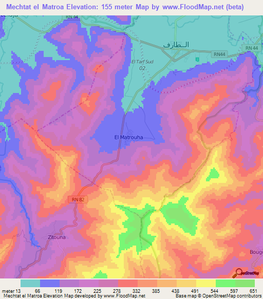 Mechtat el Matroa,Algeria Elevation Map