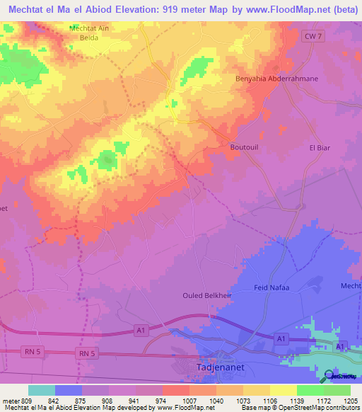 Mechtat el Ma el Abiod,Algeria Elevation Map