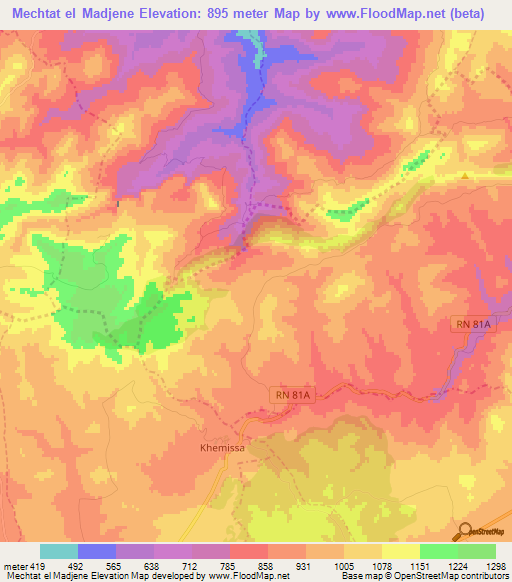 Mechtat el Madjene,Algeria Elevation Map