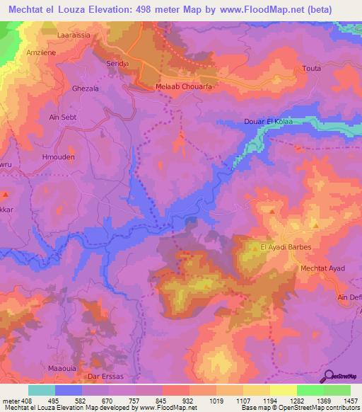 Mechtat el Louza,Algeria Elevation Map