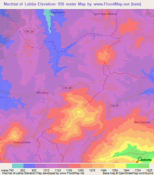 Mechtat el Lebba,Algeria Elevation Map