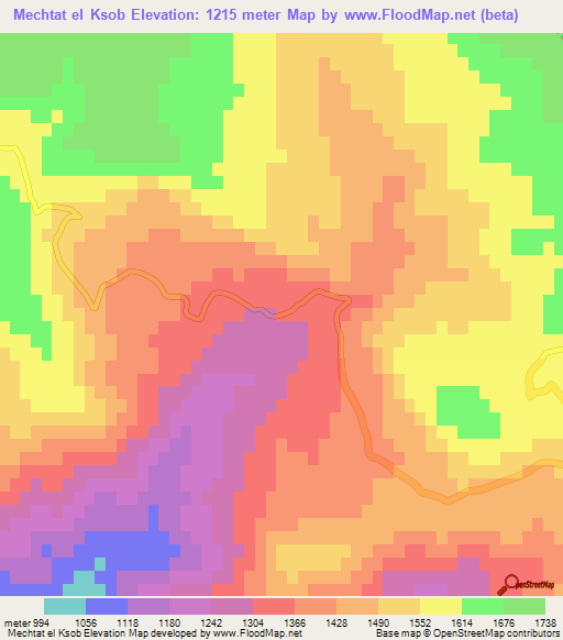 Mechtat el Ksob,Algeria Elevation Map