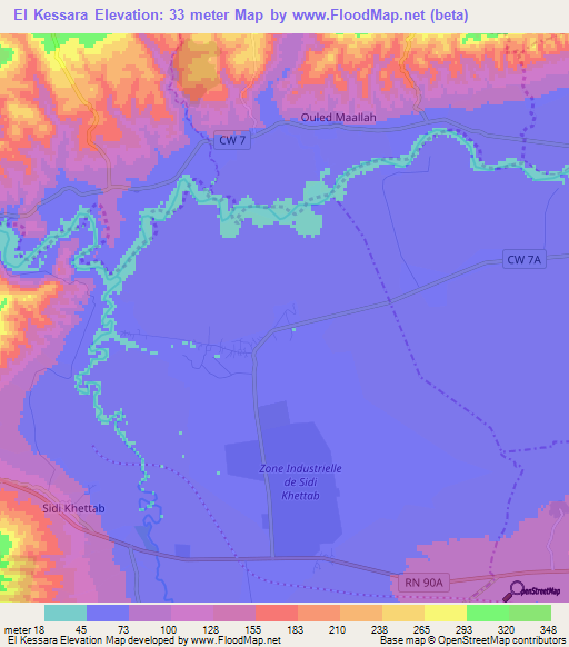 El Kessara,Algeria Elevation Map