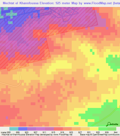Mechtat el Khannfoussa,Algeria Elevation Map