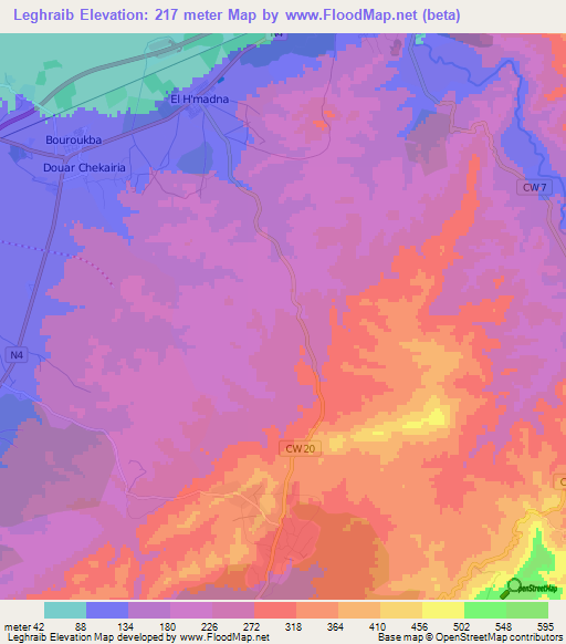 Leghraib,Algeria Elevation Map