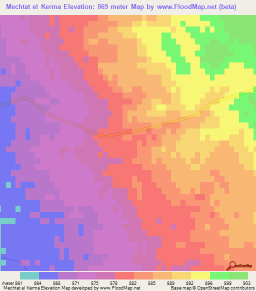 Mechtat el Kerma,Algeria Elevation Map