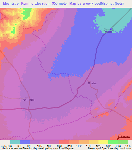 Mechtat el Kemine,Algeria Elevation Map
