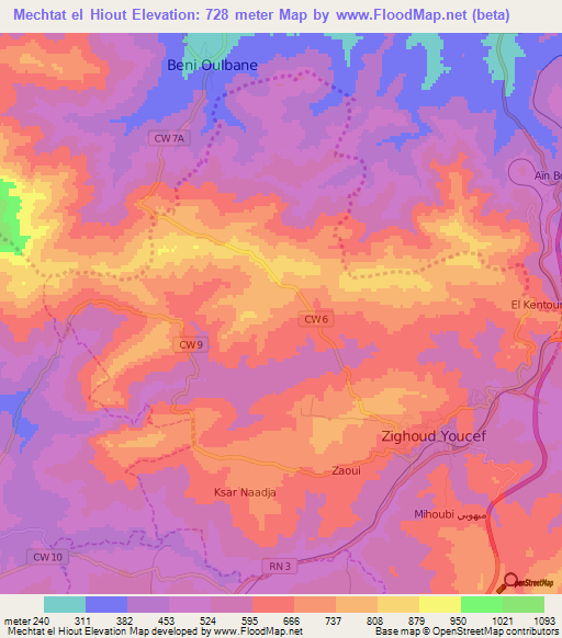 Mechtat el Hiout,Algeria Elevation Map