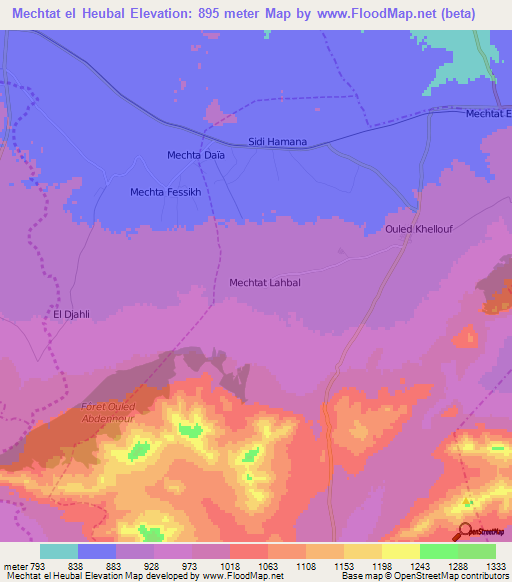 Mechtat el Heubal,Algeria Elevation Map