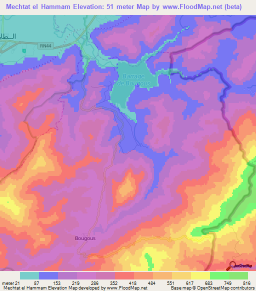 Mechtat el Hammam,Algeria Elevation Map