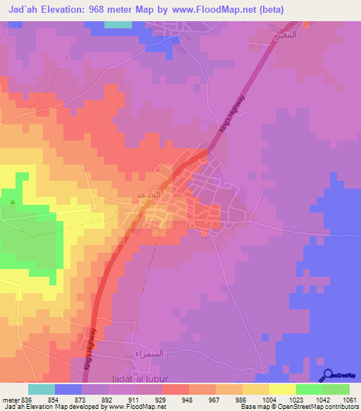 Jad`ah,Jordan Elevation Map