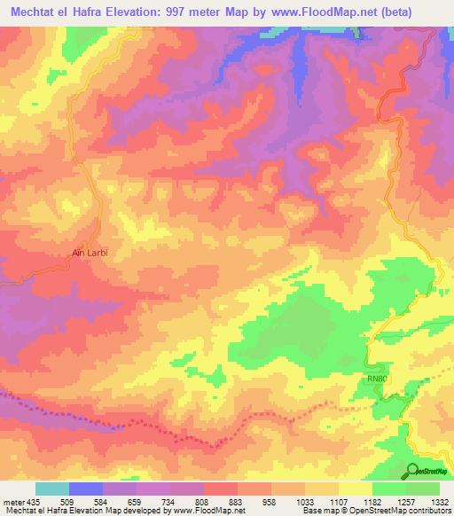 Mechtat el Hafra,Algeria Elevation Map