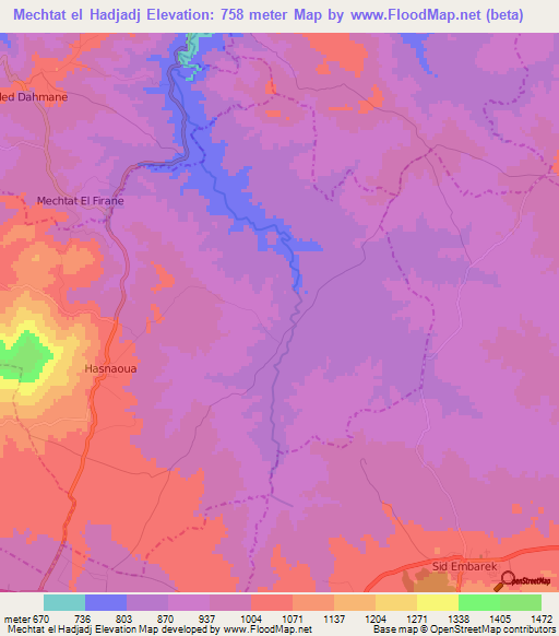 Mechtat el Hadjadj,Algeria Elevation Map