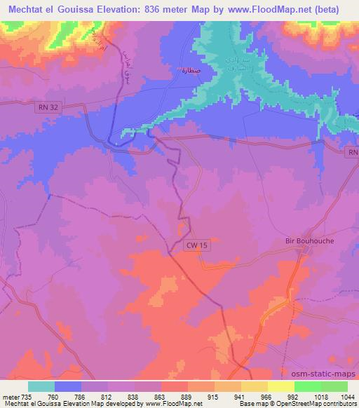 Mechtat el Gouissa,Algeria Elevation Map