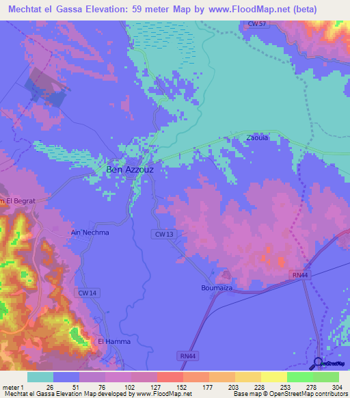 Mechtat el Gassa,Algeria Elevation Map