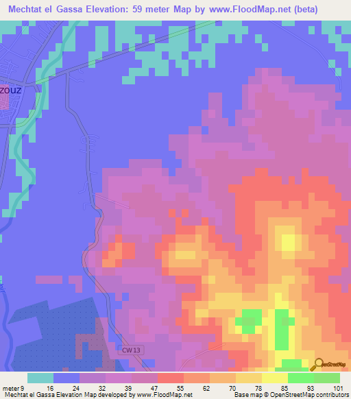 Mechtat el Gassa,Algeria Elevation Map