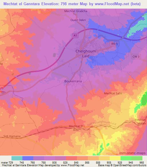 Mechtat el Ganntara,Algeria Elevation Map
