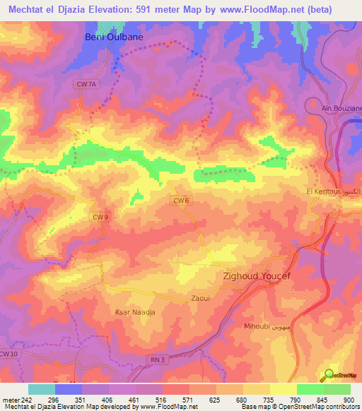 Mechtat el Djazia,Algeria Elevation Map