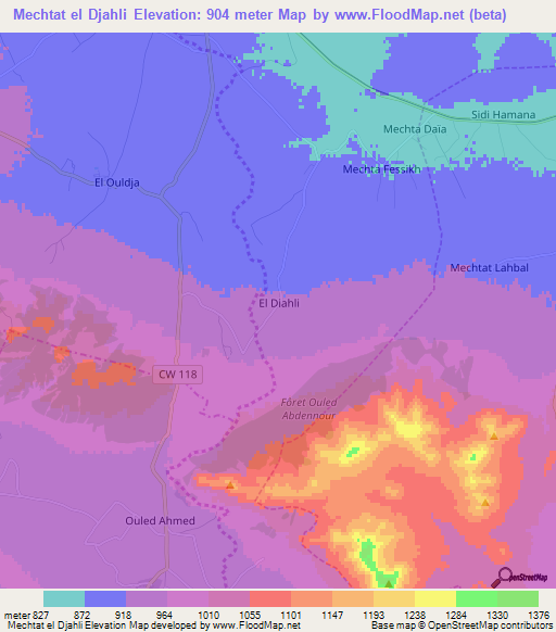 Mechtat el Djahli,Algeria Elevation Map