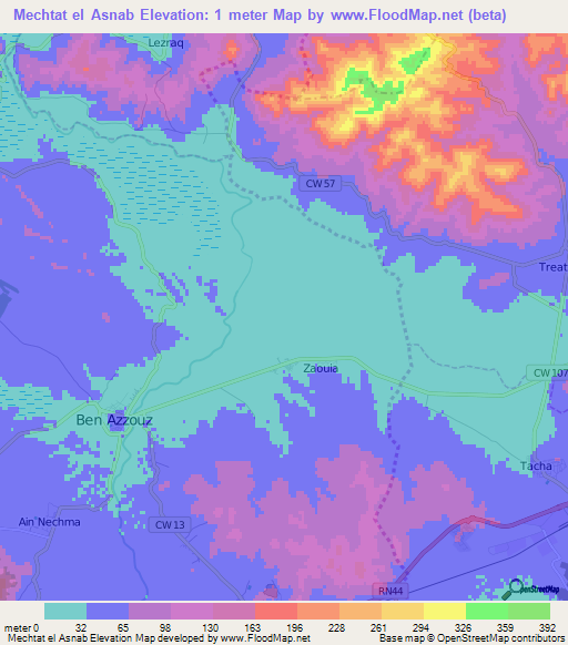 Mechtat el Asnab,Algeria Elevation Map
