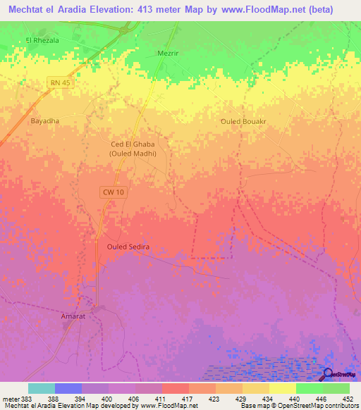 Mechtat el Aradia,Algeria Elevation Map