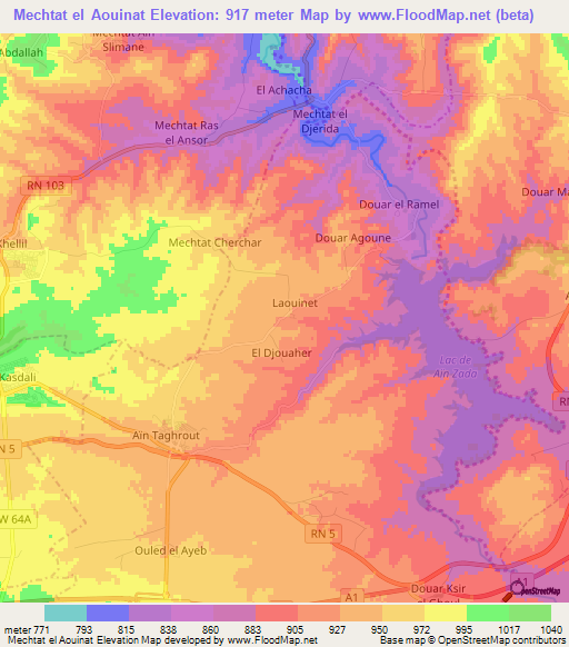 Mechtat el Aouinat,Algeria Elevation Map