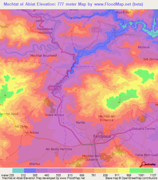 Mechtat el Abiat,Algeria Elevation Map
