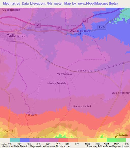 Mechtat ed Daia,Algeria Elevation Map