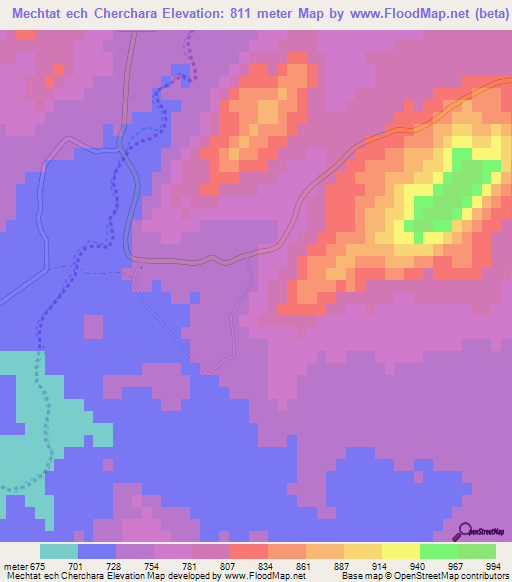 Mechtat ech Cherchara,Algeria Elevation Map