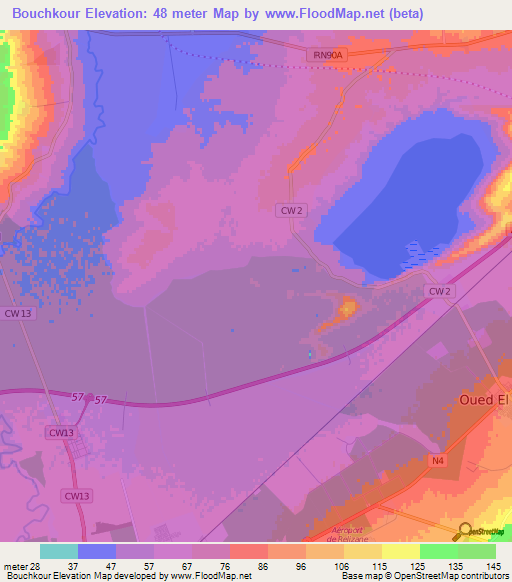 Bouchkour,Algeria Elevation Map