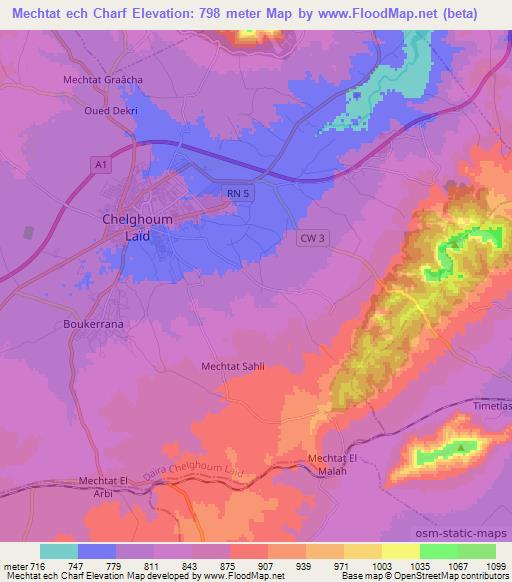 Mechtat ech Charf,Algeria Elevation Map