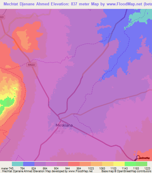 Mechtat Djenane Ahmed,Algeria Elevation Map