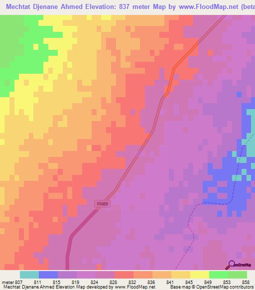 Mechtat Djenane Ahmed,Algeria Elevation Map