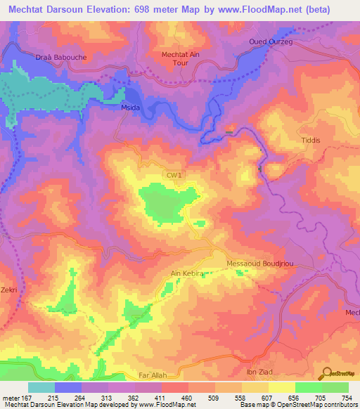 Mechtat Darsoun,Algeria Elevation Map