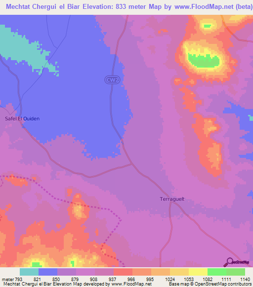 Mechtat Chergui el Biar,Algeria Elevation Map