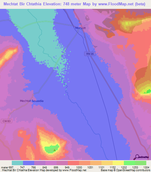Mechtat Bir Chtathia,Algeria Elevation Map