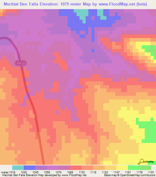 Mechtat Ben Falia,Algeria Elevation Map