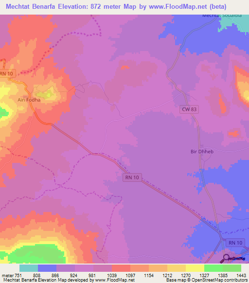 Mechtat Benarfa,Algeria Elevation Map