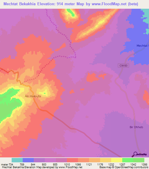Mechtat Bekakhia,Algeria Elevation Map