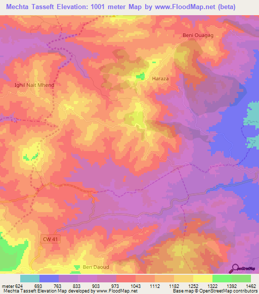 Mechta Tasseft,Algeria Elevation Map