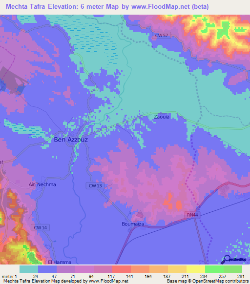 Mechta Tafra,Algeria Elevation Map