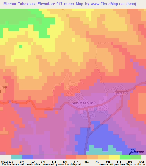 Mechta Tabesbast,Algeria Elevation Map
