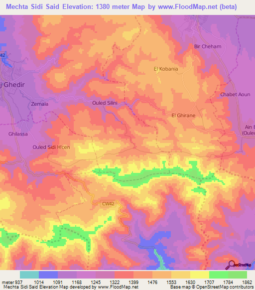 Mechta Sidi Said,Algeria Elevation Map