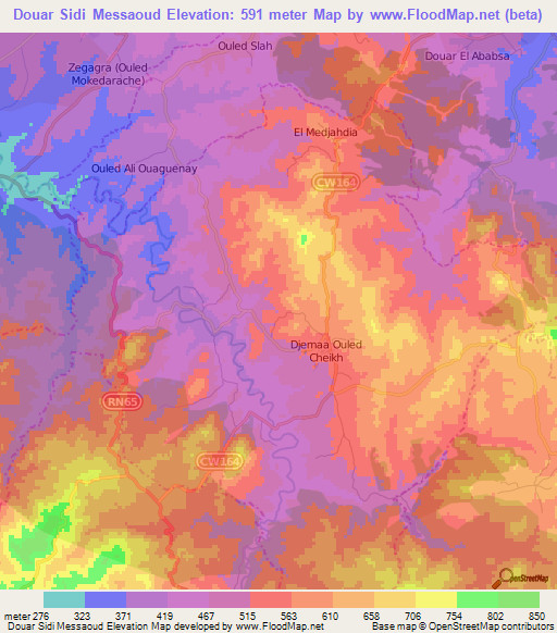 Douar Sidi Messaoud,Algeria Elevation Map