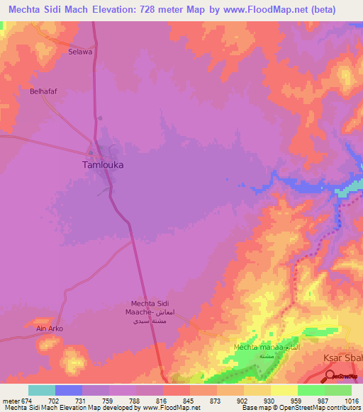Mechta Sidi Mach,Algeria Elevation Map