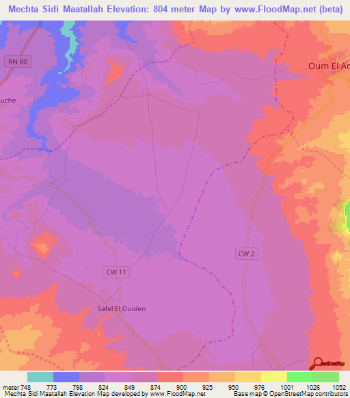 Mechta Sidi Maatallah,Algeria Elevation Map